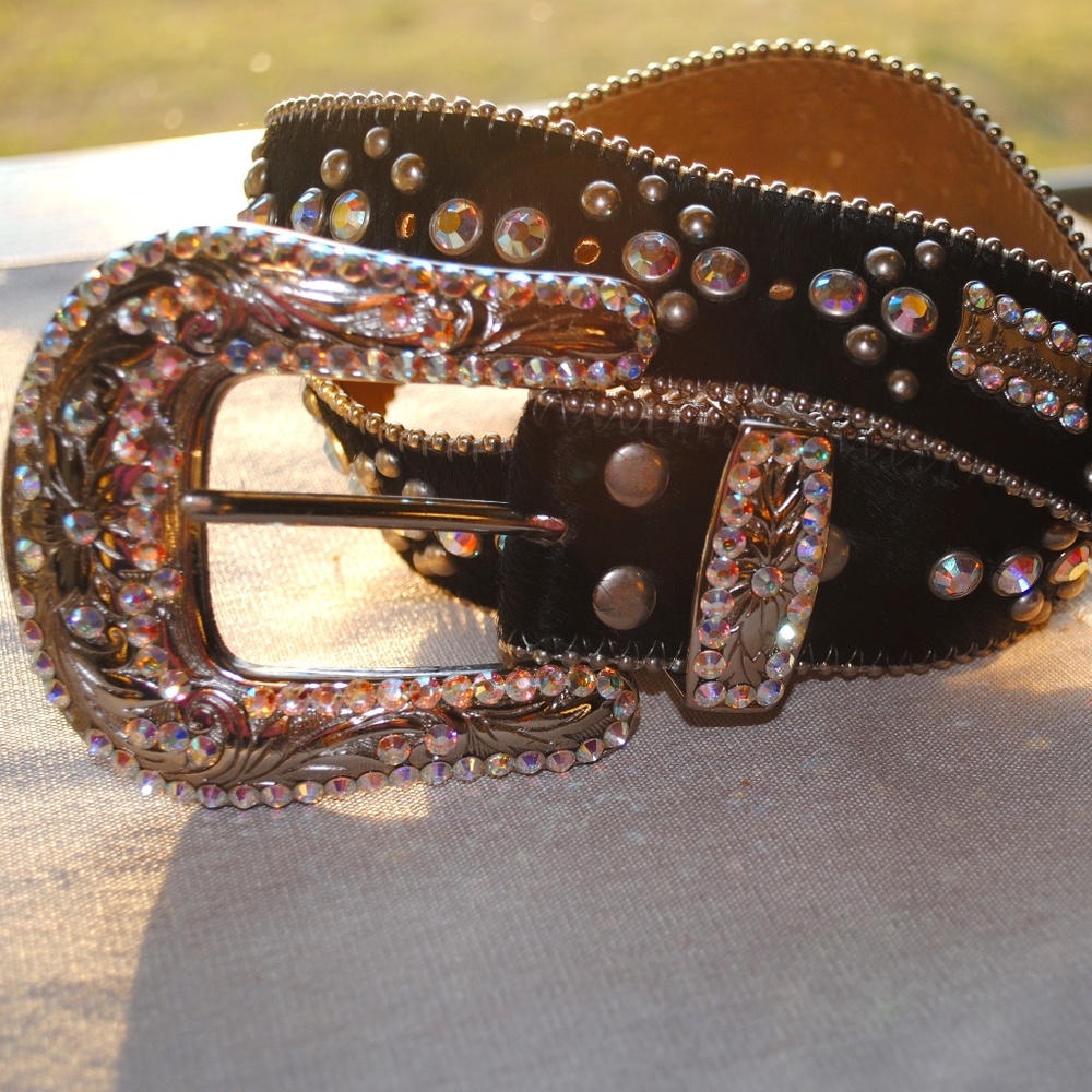 BB Simon Cowhide Belt with Swarovski Crystals